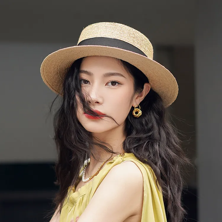 疯帽子 小清新拉菲草材质 法式草帽子女逛街出游平顶太阳帽夏新款