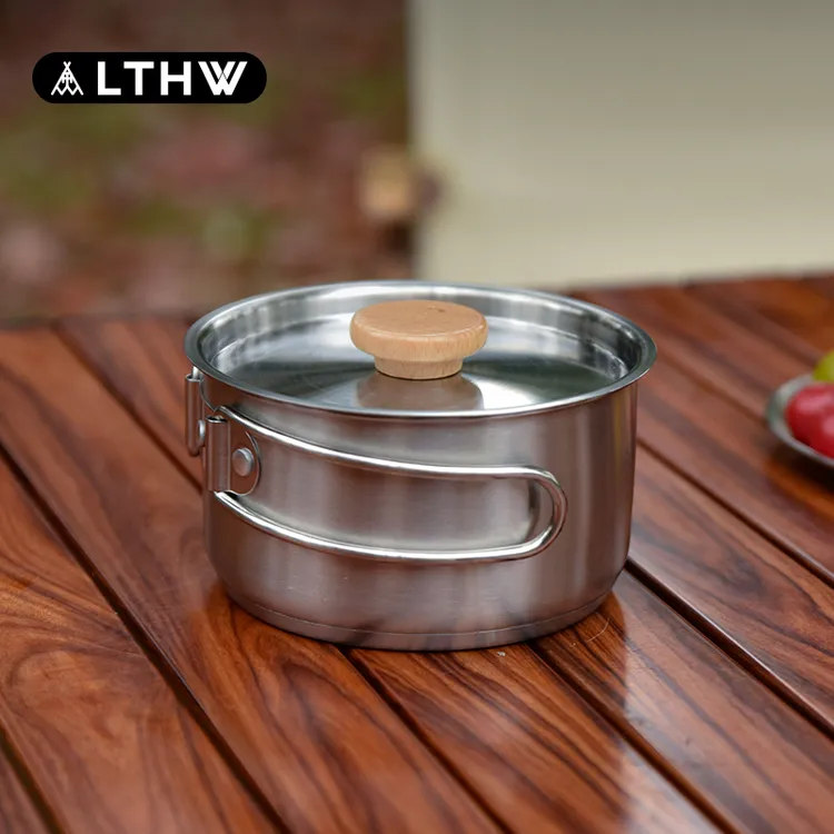 LTHW旅腾便携不锈钢煮锅野炊单锅具野营露营折叠锅烧水炊具泡面锅