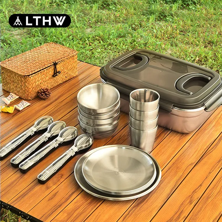 旅腾户外餐具便携套装耐用露营装备野餐碗盘杯筷勺304不锈钢商品图