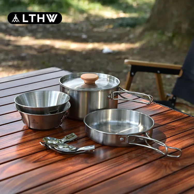 LTHW旅腾侣宴便携不锈钢套锅野炊锅具野营露营折叠锅炊具带餐碗勺