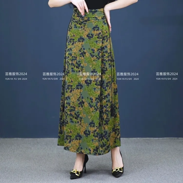 雪纺半身裙女夏季2025新款高腰a字裙中长款显瘦气质休闲裙子