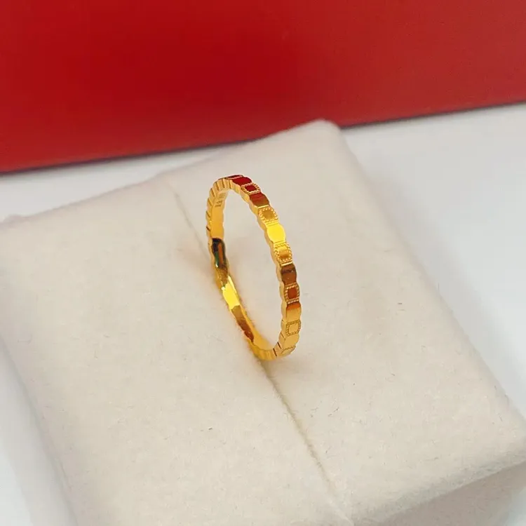 足金999镜面金小方糖戒指轻奢精美女戒简约精致气质黄金经典排戒