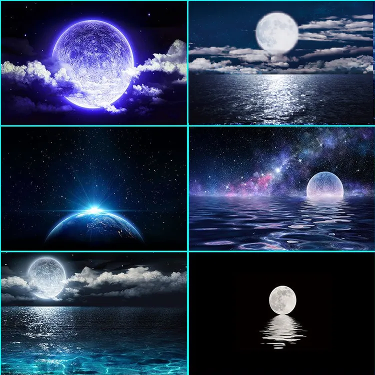 鱼缸背景贴纸星球月亮高清图定制3D壁纸水族箱星空地球正面胶自粘