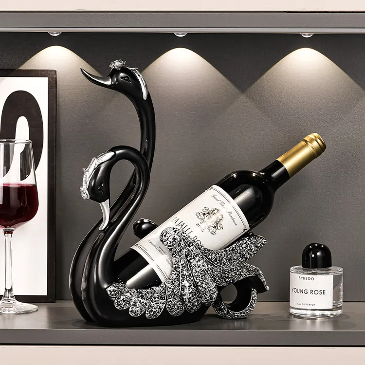 黑天鹅红酒架深色系黑色简约轻奢酒柜摆件新房装饰品送礼酒架摆件