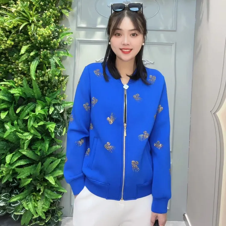 PINLIYANG品丽阳秋冬加厚外套气质中老年精致妈妈女装拉链开胸款