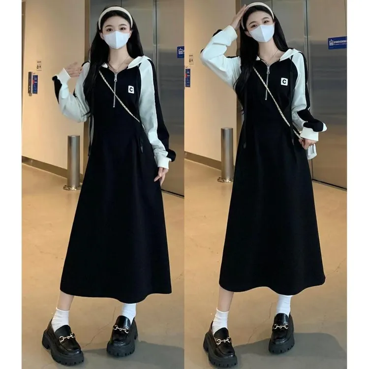 卫衣秋冬连衣裙2025秋季新款高级感气质收腰显瘦胖MM遮肉长裙子