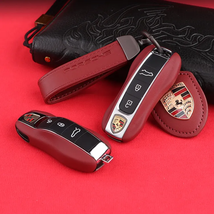 保时捷小牛皮真皮钥匙壳Macan卡宴panamera911Tancay钥匙包套扣