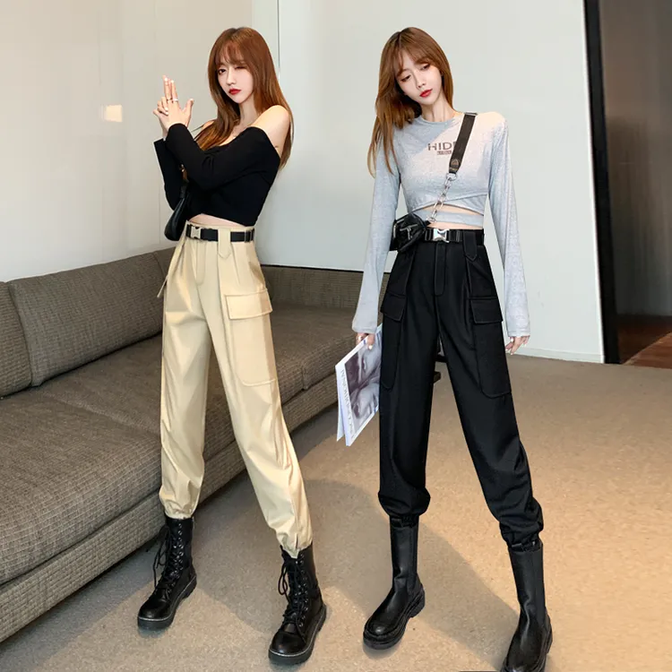 u 91工装裤女秋冬2025新款美式高腰显瘦哈伦黑色小个子休闲束脚裤