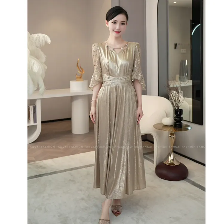 黛安周年福利夏季新款【ZM24-X509】洋气法式香槟色设计连衣裙子女