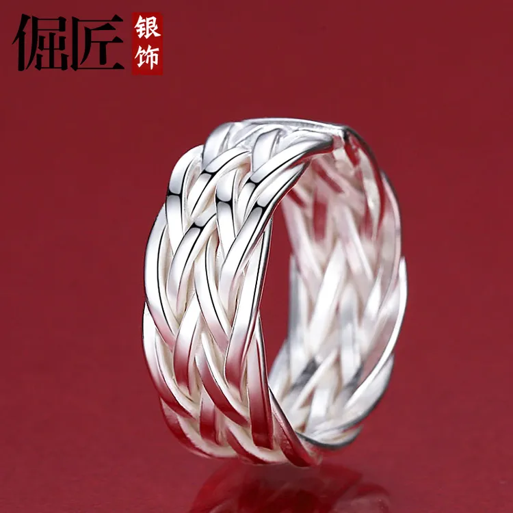 足银戒指 男士戒指开口单身食指指环可调节个性男士款 潮流礼简约