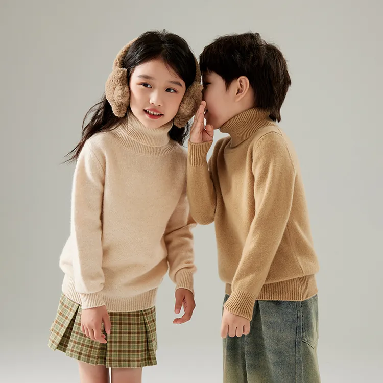 【100%羊毛】儿童高翻领纯羊毛衫男童加厚毛衣女童针织长袖高领