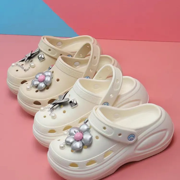 泡芙踩感洞洞鞋女款2024新款夏季外穿厚底防滑包头凉拖休闲8009