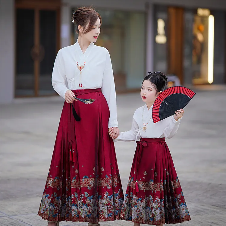 马面裙女童2025新款儿童中国风套装古风汉服亲子装大童连衣裙唐装
