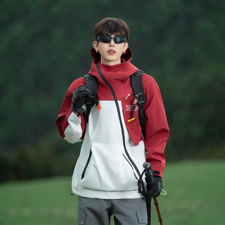 PPGE/胖胖哥【铱家人专属】斜拉链撞色压胶户外防风防雨硬壳冲锋衣