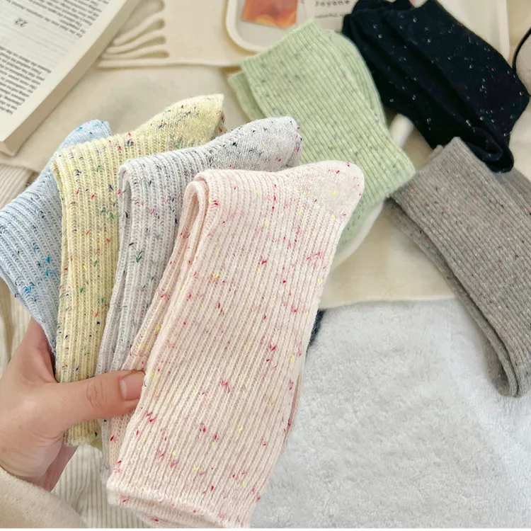 双针含羊毛点子纱袜子女秋冬季保暖加厚百搭中筒袜堆堆袜原创设计