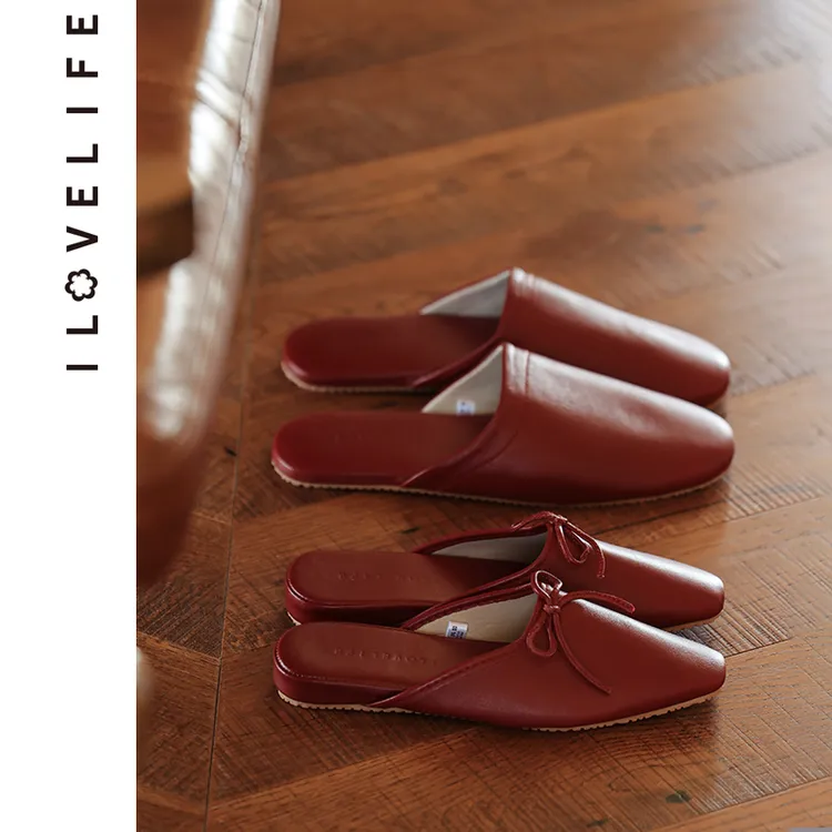 红色拖鞋结婚一对新婚女男士羊皮喜庆轻奢晨鞋情侣拖鞋冬季出片