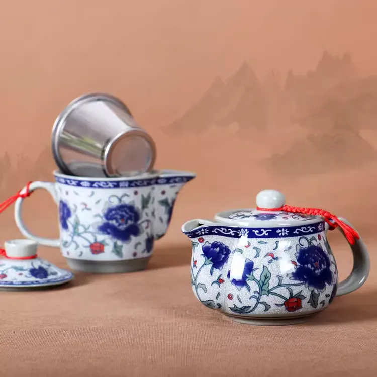 虎匠陶瓷小茶壶家用复古青花瓷沏茶壶中式功夫茶具沏茶壶带过滤网