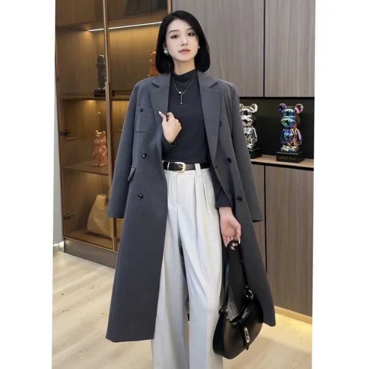 女春秋新款复古时尚气质宽松长款西装外套休闲百搭大衣821