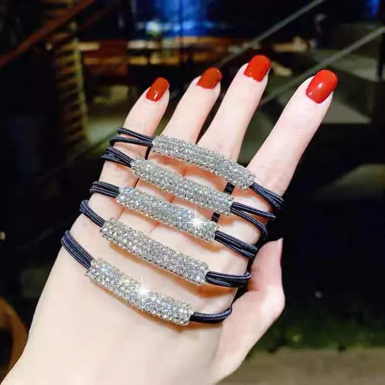 闪闪皮筋水钻女扎头绳女生橡皮筋高弹力耐用发绳皮套胶圈黑色发圈