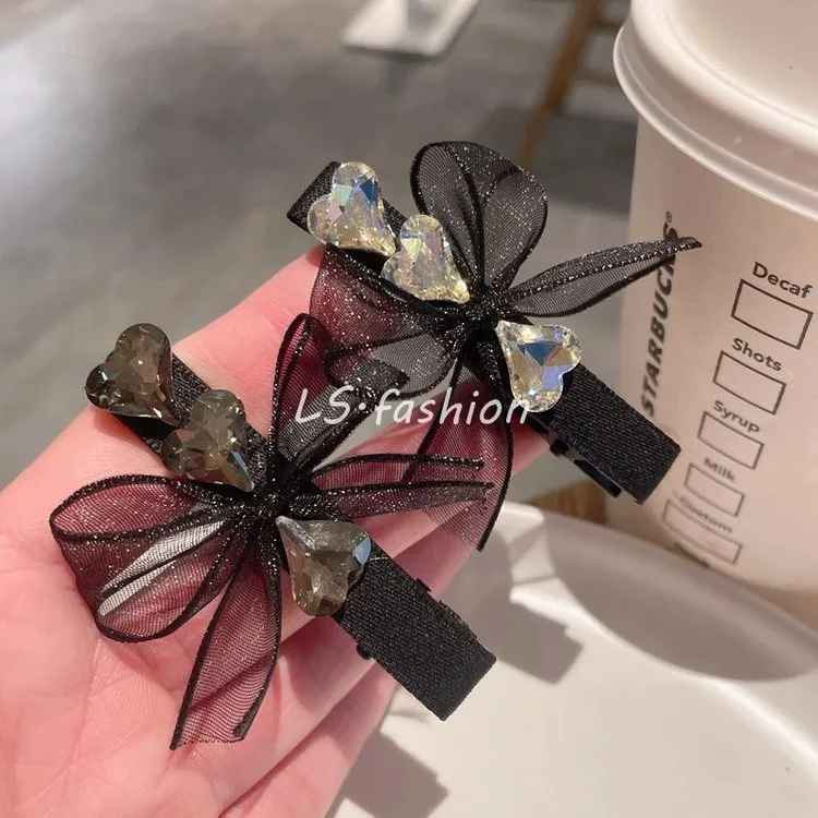 奢华奢侈高端发夹爱心水晶蝴蝶结头饰八字刘海夹2024新款侧边夹子