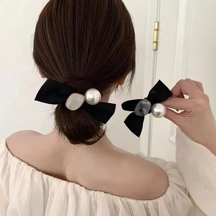 简约气质高级感珠珠皮筋绑头发绳女黑色百搭优雅