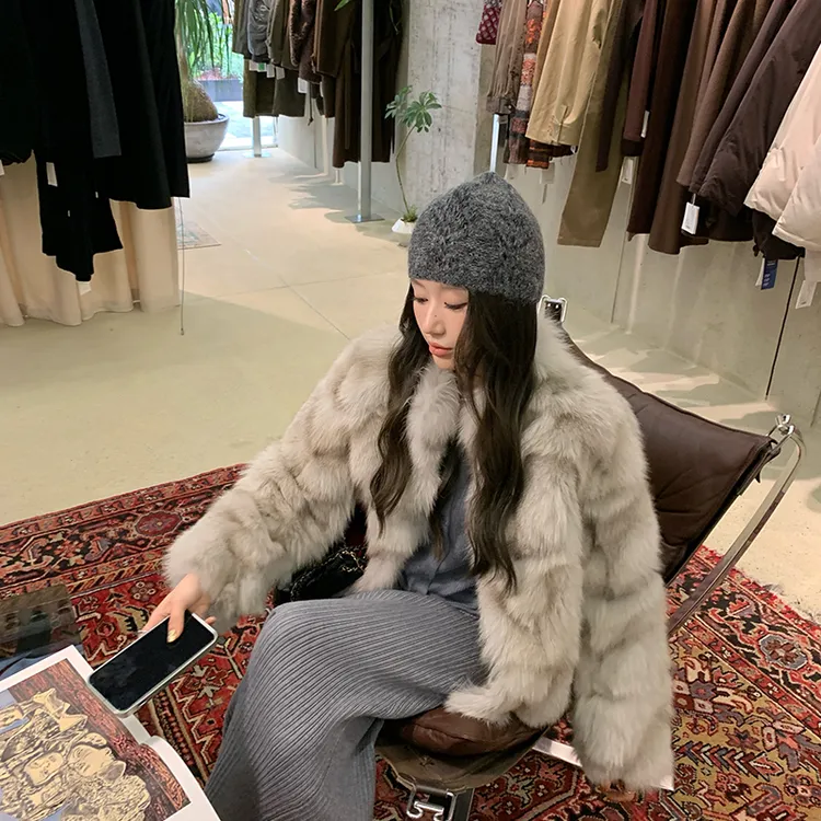 1987 fur"臻暖琉光"2025年冬季新款狐狸毛皮草年轻短款毛毛外套女