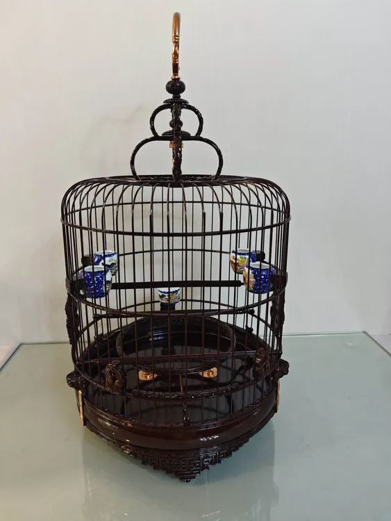 金青绣眼鸟笼子52枝精工万字直径24.3笼身净高25纯手工雕刻