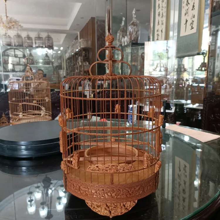 三国战将52枝精品鸟笼纯手工雕刻直径24.3笼身净高26线条精工珠万