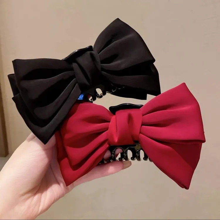 网红发夹黑色大蝴蝶结抓夹后脑勺盘发鲨鱼夹发饰气质复古发卡头饰