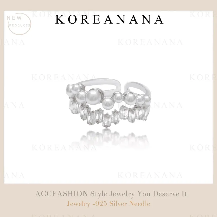 铜合金合成锆石戒指  轻奢两层不规则珠珠锆石开口戒指D076