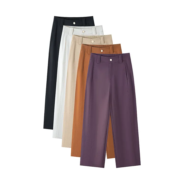 夏季立裁中缝线九分直筒裤高腰显瘦女宽松休闲裤时尚镰刀裤