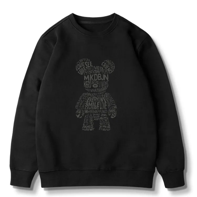 仓石一树潮牌小熊圆领加绒卫衣男士2022秋冬情侣宽松白色无帽