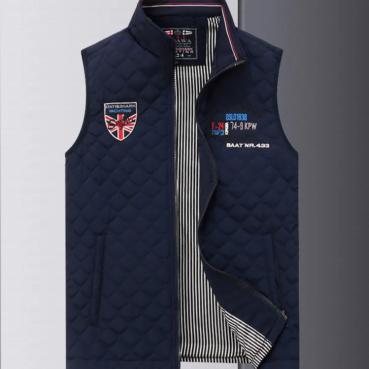 肯迪鲨鱼男士马甲秋冬季加棉大码中青年休闲无袖马夹夹克立领背心