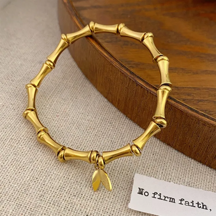 钛钢手链 古法传承竹节手链女新款复古竹子节节高升手串金色女款