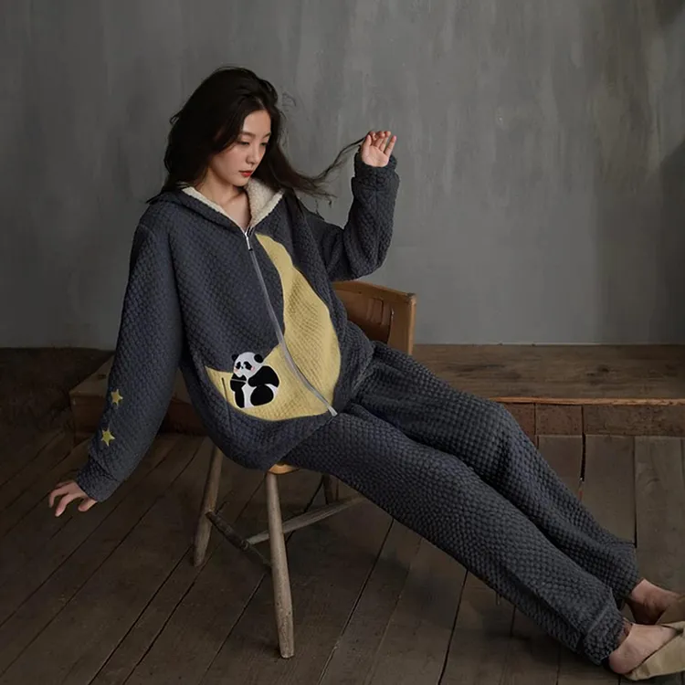 珊瑚绒睡衣女秋冬季2024新款加绒加厚冬天卡通家居服法兰绒女套装