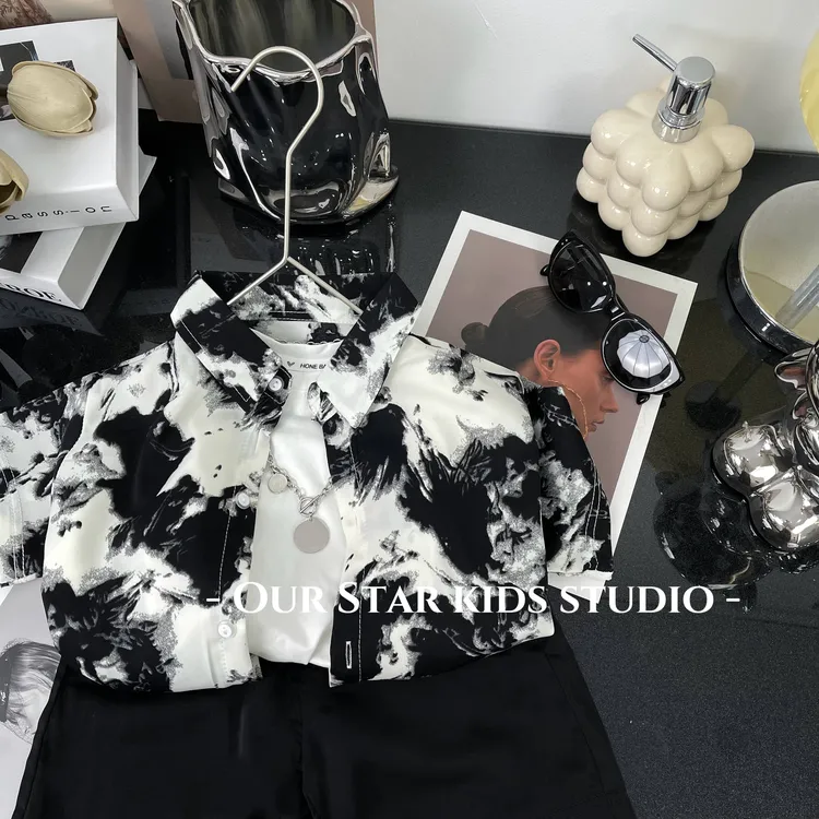 【痞帅男友】男童夏季痞帅省钱风衬衫套装潮童度假风衬衫短裤童装