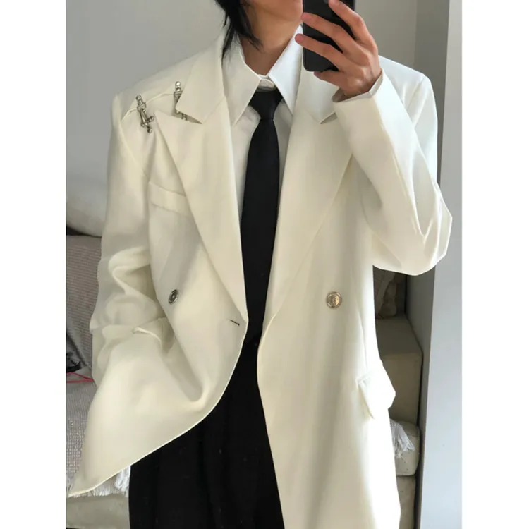 英伦风金属飞机扣西服外套男春秋美式高街潮牌高级感痞帅西装夹克