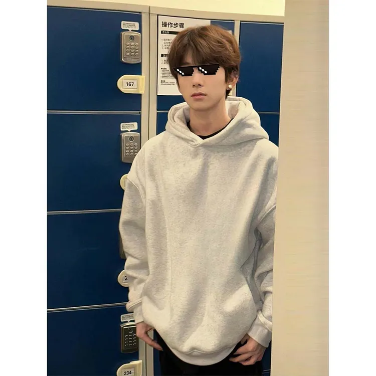 花灰色重磅400g硬挺连帽卫衣男款春秋美式复古潮牌大码少年感外套