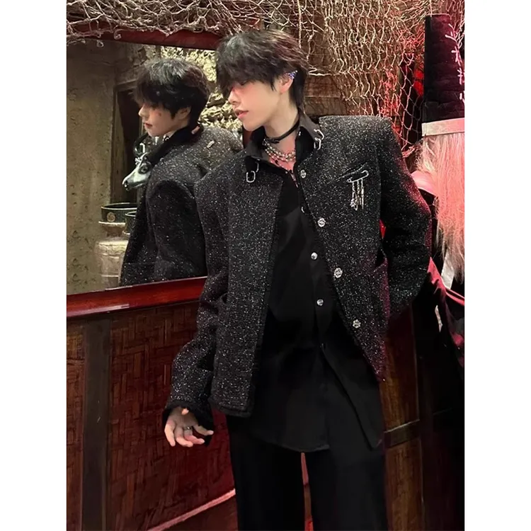 满天星小香风短款正肩外套男秋冬美式高街潮牌高级感痞帅轻奢夹克