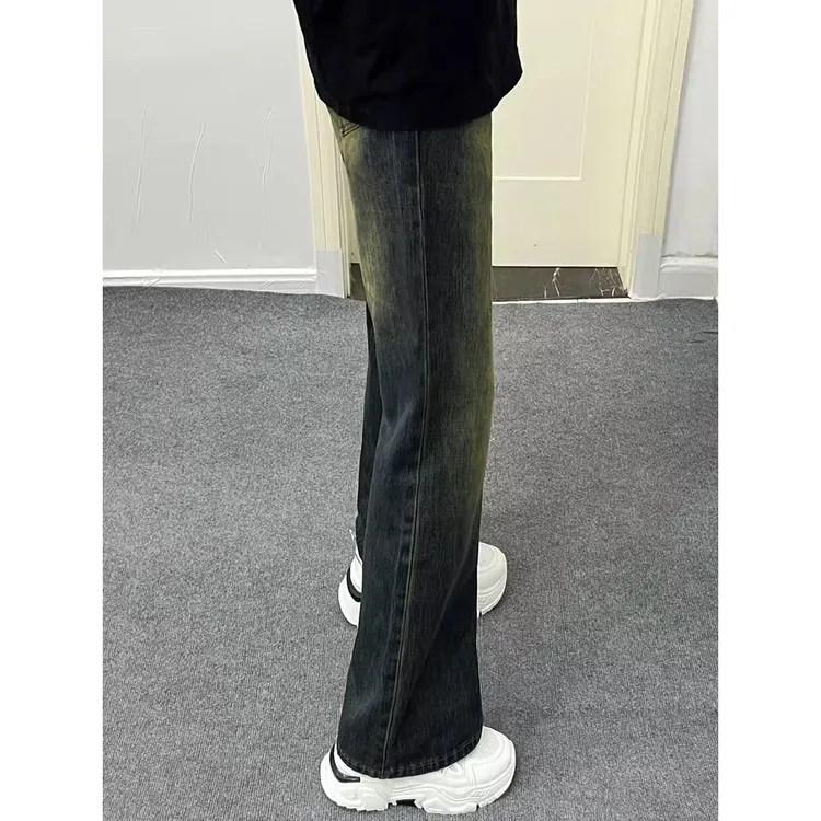 渐变水洗微喇牛仔裤男春秋美式高街vibe潮牌修身直筒显瘦大码裤子