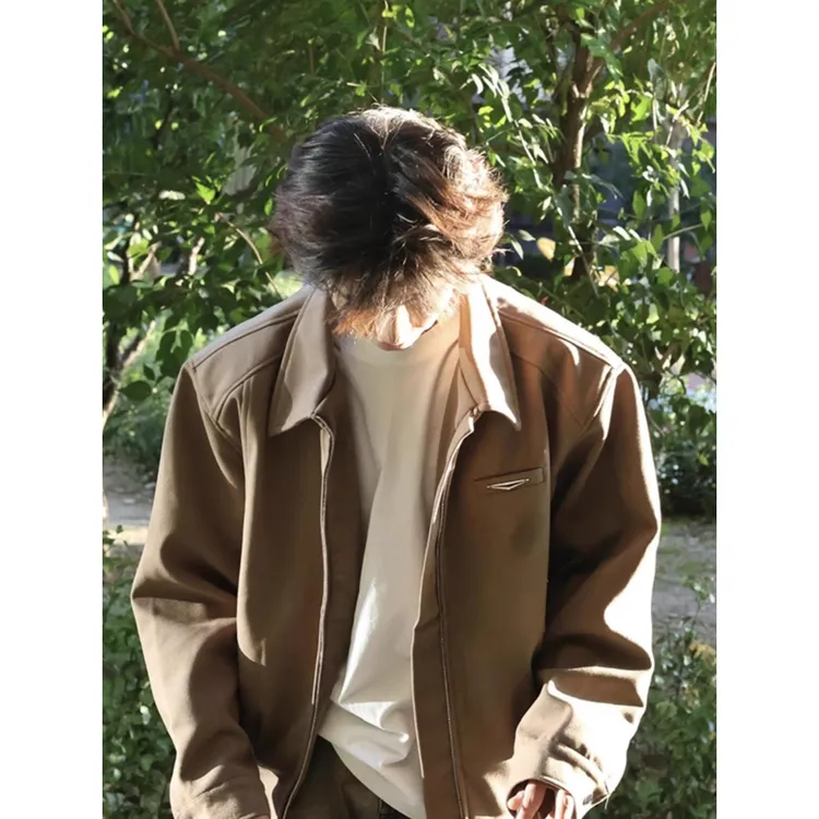 卡其色短款廓形外套男生春秋日系复古潮牌高级感痞帅工装飞行夹克