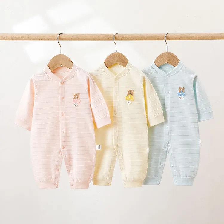 无骨纯棉婴儿连体衣春秋长袖宝宝哈衣爬服新生儿贴身衣服满月周岁
