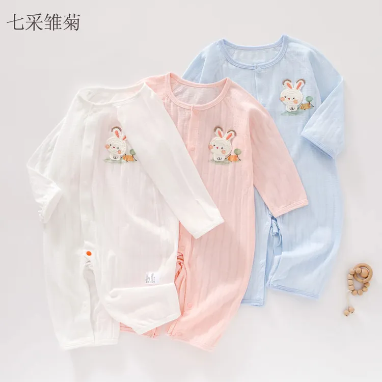 无骨纯棉婴儿连体衣薄款夏季男女宝宝空调服透气吸汗满月宝宝送礼