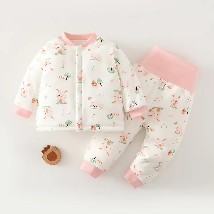 150g夹棉加厚婴儿棉袄套装0-12个月宝宝棉服高腰护肚棉裤开衫外套