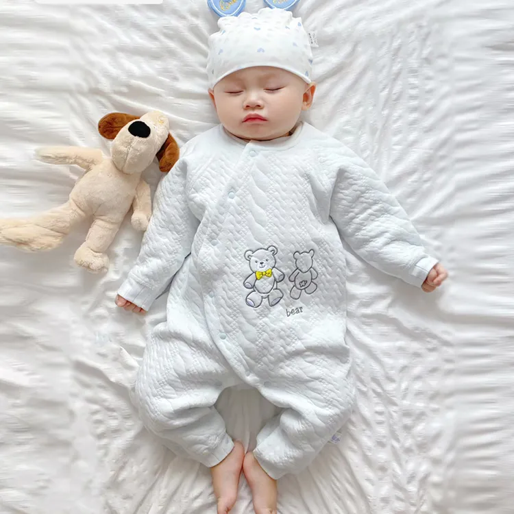无骨秋冬婴儿连体保暖新生儿哈衣爬服3-6-12个月宝宝棉衣春睡袋