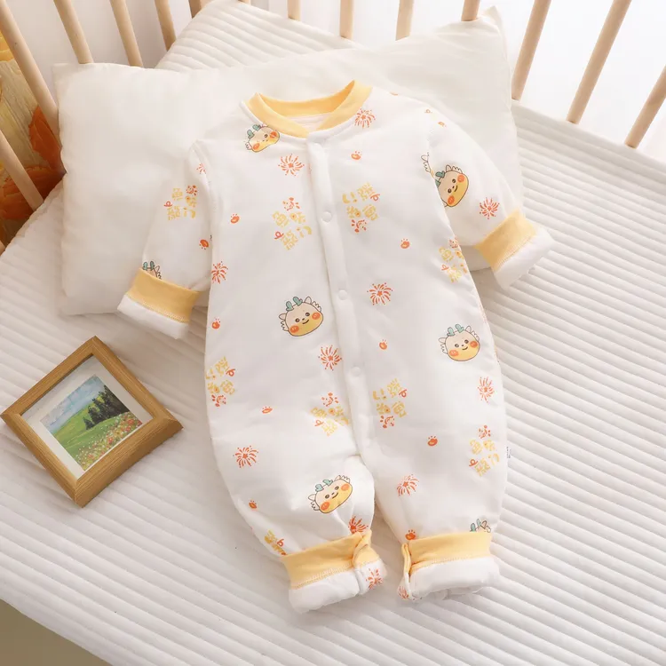 秋冬婴儿连体薄棉袄0-12个月宝宝夹棉衣服加厚棉衣新生儿棉服外套