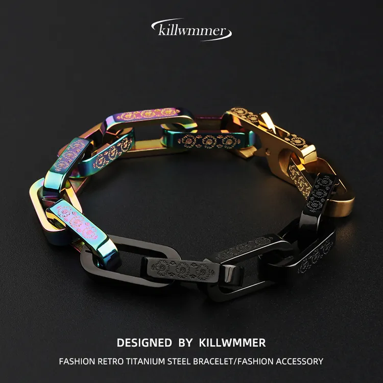 钛钢手链 时尚个性手链男款古巴链男士高级感配饰拼色百搭竹节链