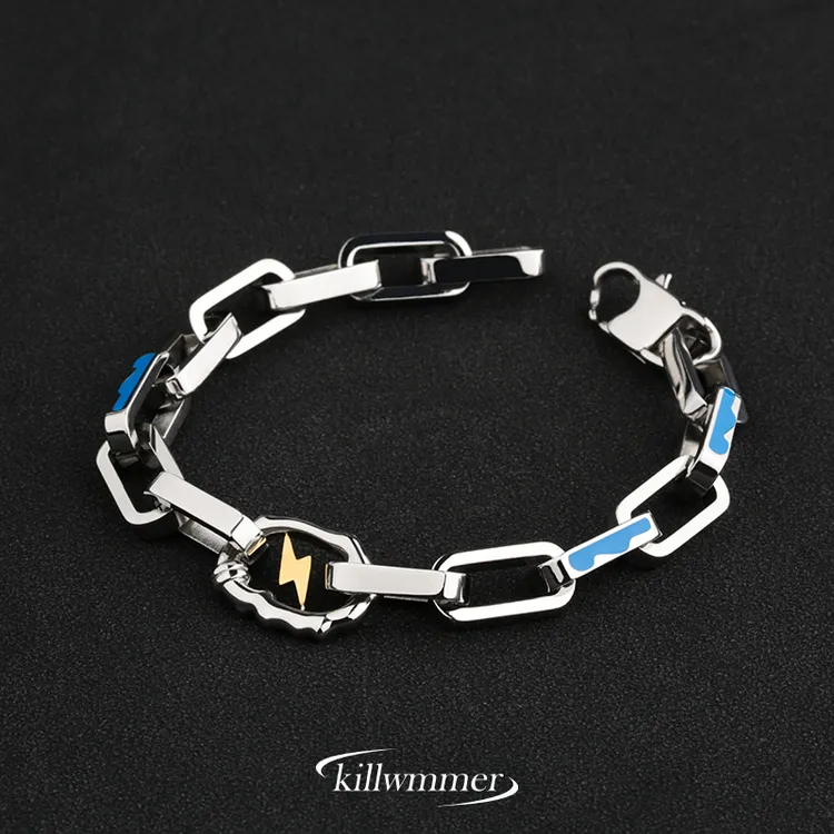 钛钢手链 拼接小众高级闪电链条钛钢手链潮百搭欧美嘻哈男生手链