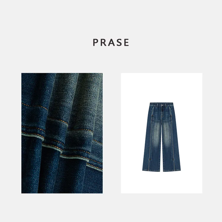 PRASE·噜【穿搭配角】微胖设计冬加绒复古分割立体牛仔裤PR411B41