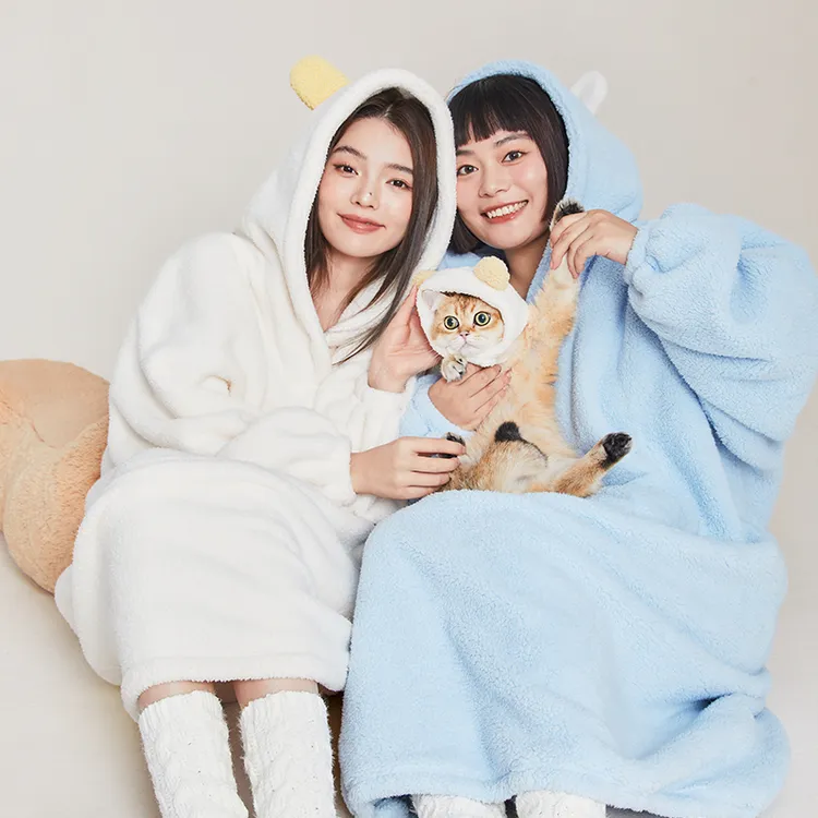 【粉丝专享】幸棉羊羔绒超大睡袍中长款外穿连帽休闲保暖家居服*F